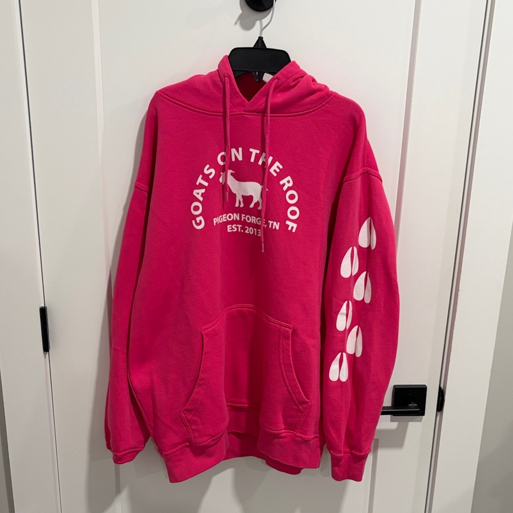 Pink Graphic Hoodie Large - Goats on the Roof Pigeon Forge, TN